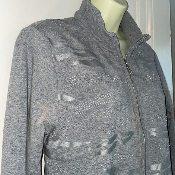 BCBG Max Azria gray/silver with bling cotton/spandex knit jacket - Picture 7 of 11